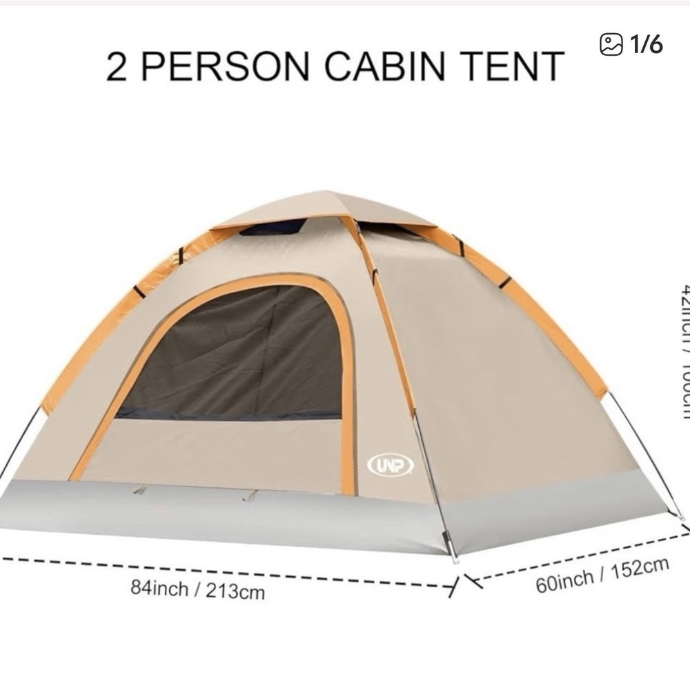 New 2 Person Tent Orange And Tan Dome‎ Shelter Outdoor Camping Size 84"x60" - Picture 2 of 7